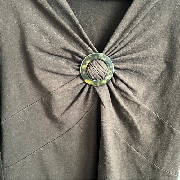 Jones New York Y2K Brown Ring Detail V Neck Ruched Petite Large Top - Picture 3 of 8